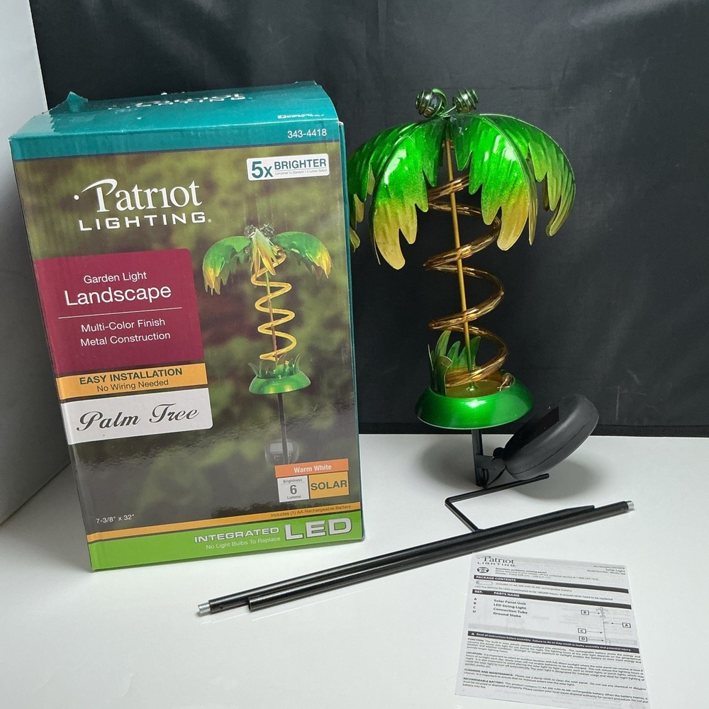 Patriot Lighting Solar Landscape Palm Tree Garden Light Metal NIB 5x Brighter